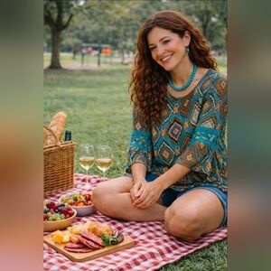 Lady Noiz Teal and Brown Geometric Blouse/Dress